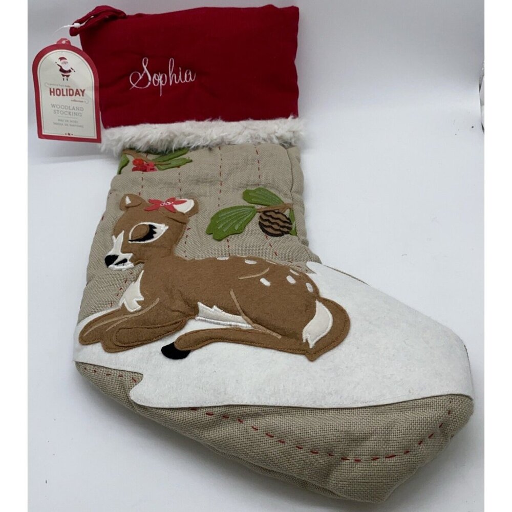Pottery Barn Kids Sophia Woodland Deer Christmas Holiday Stocking Quilted Xmas